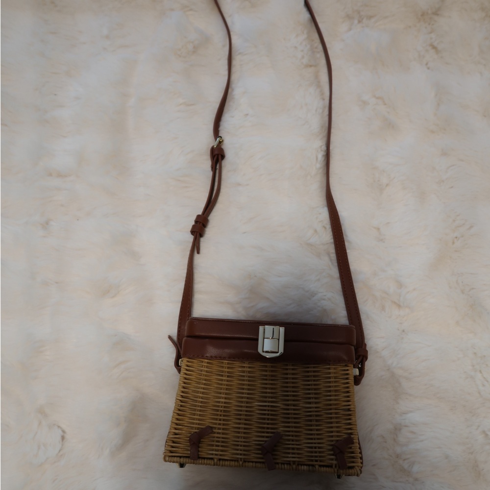 Zara Tan and Brown Woven Crossbody Bag